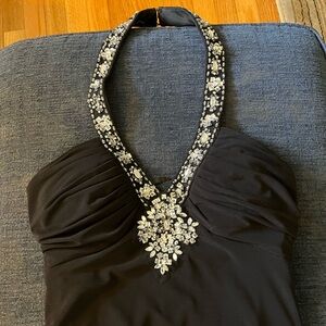 Cache beaded halter floor length gown